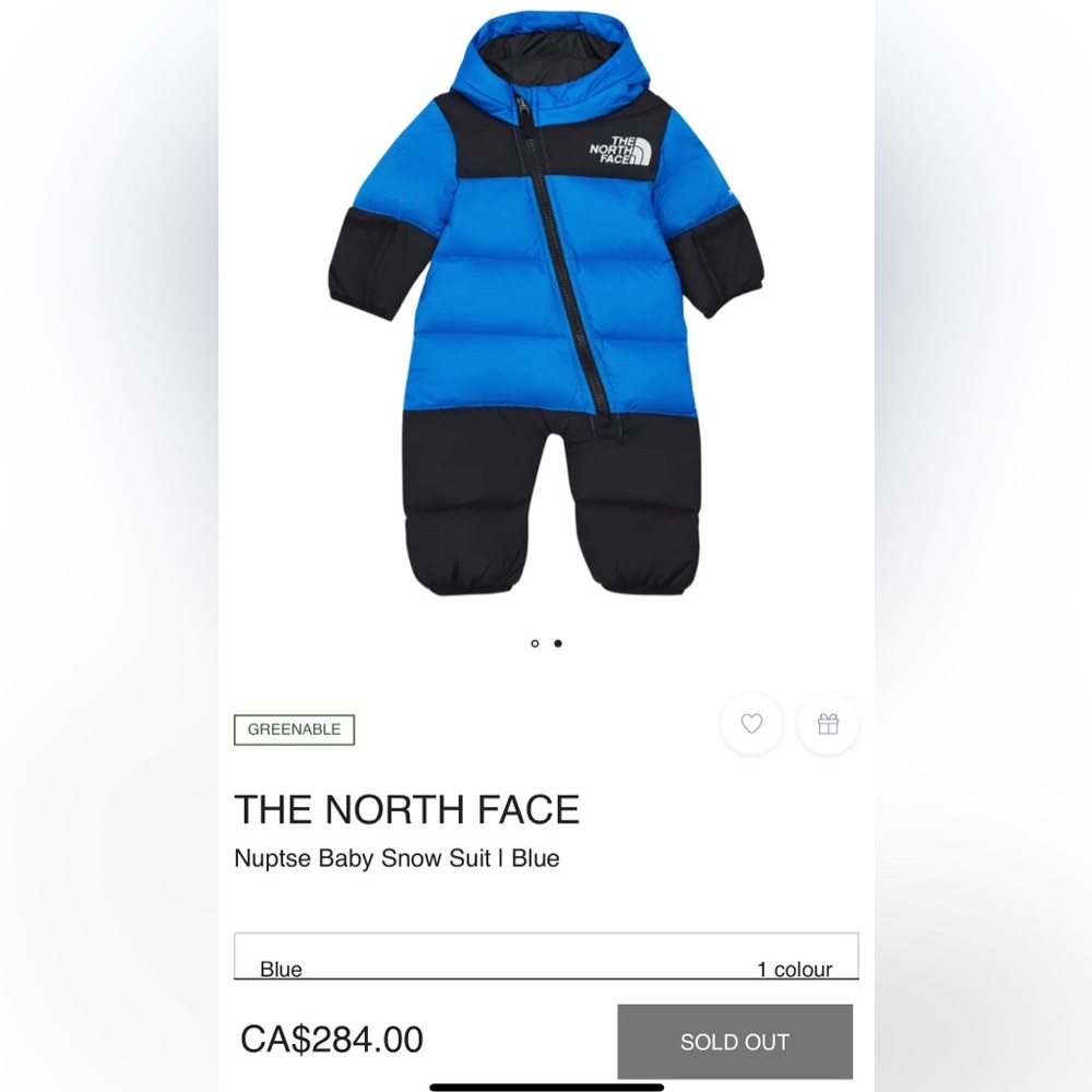 The North Face Baby Nuptse Puffer Snow Suit in Blue and Black
